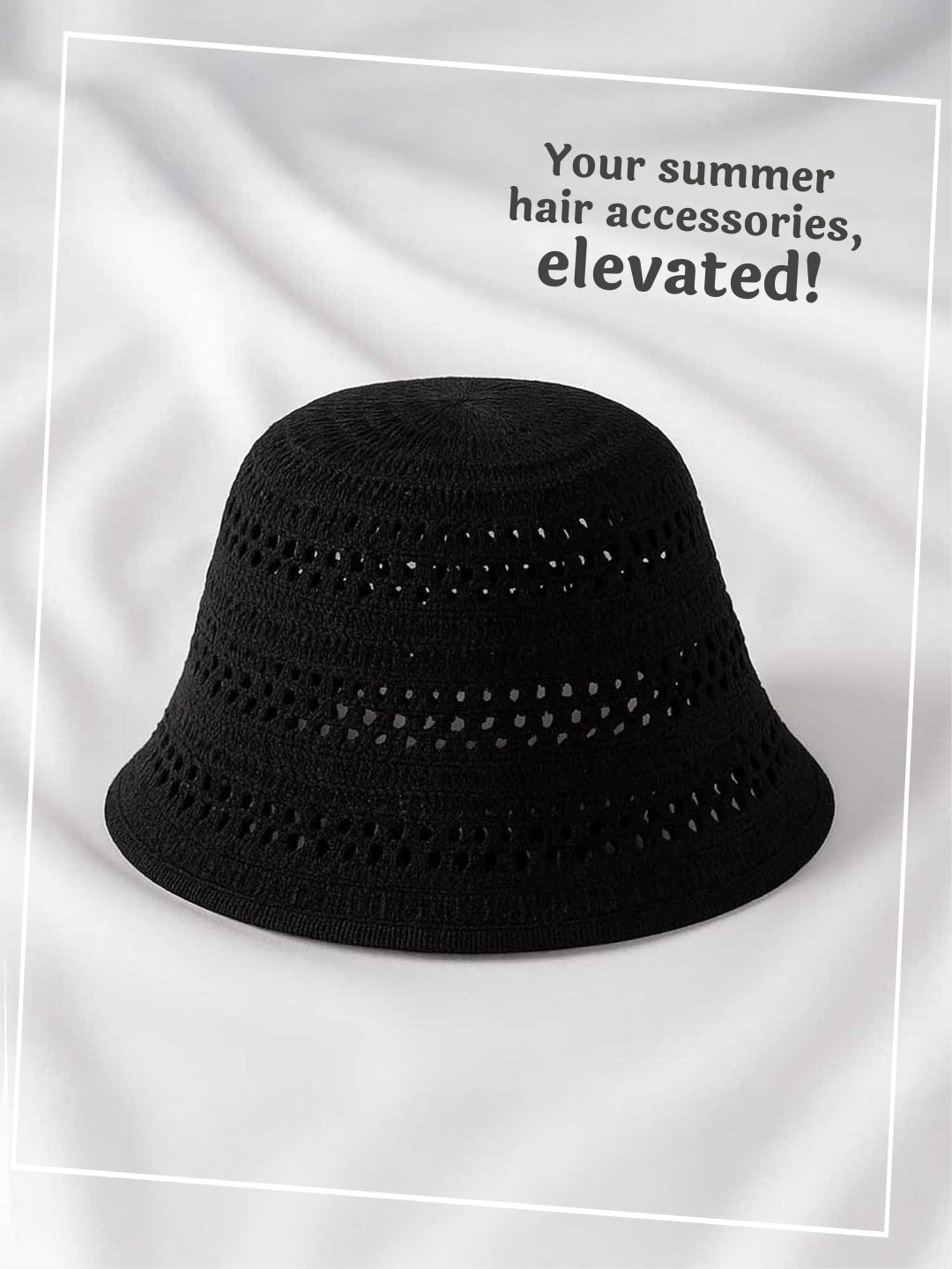 Black Knitted Crochet Sun Bucket Hat