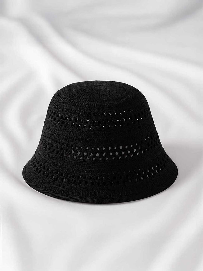Black Knitted Crochet Sun Bucket Hat