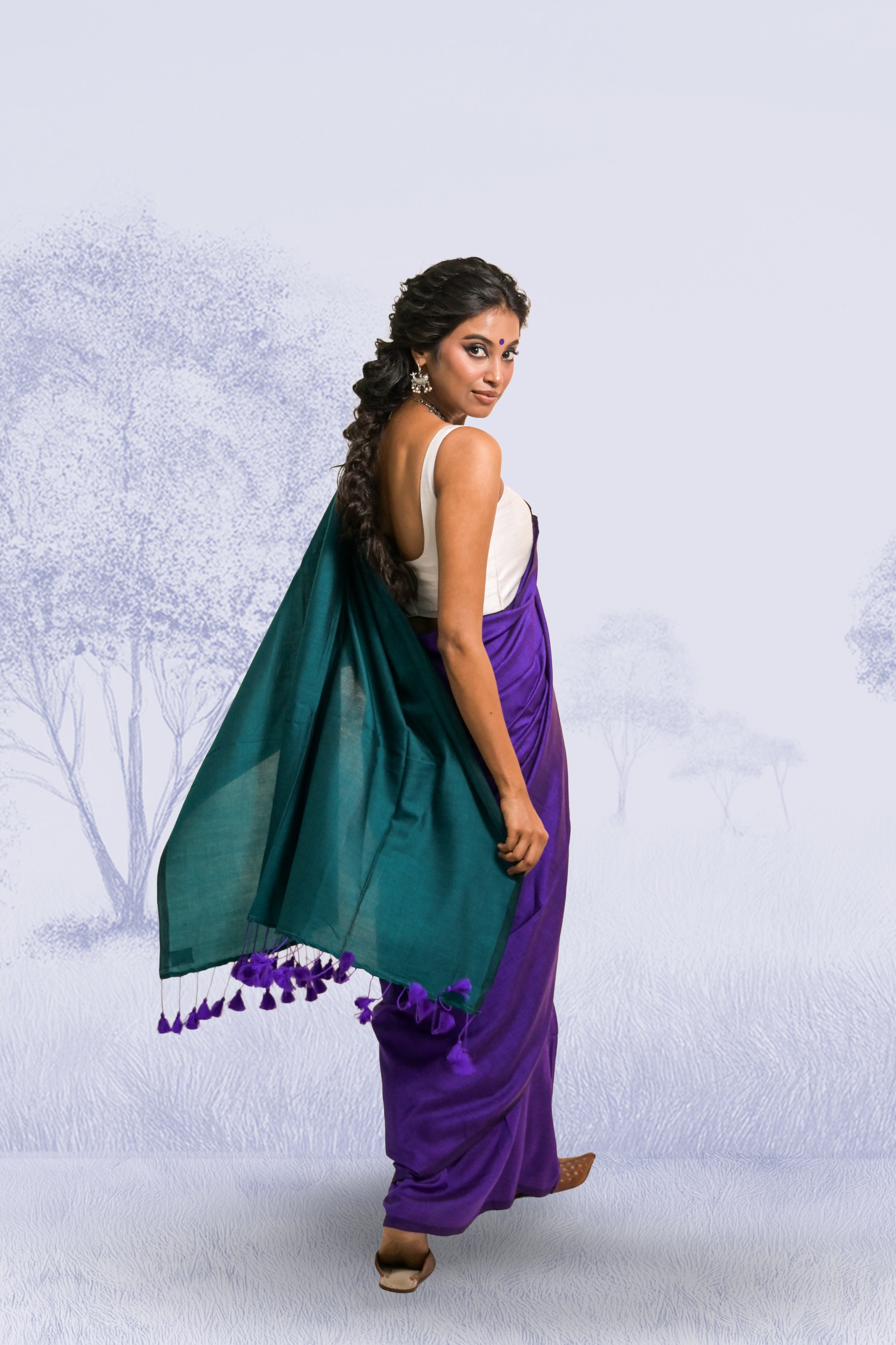 Hawa Hawai Purple Handloom Cotton Acrylic Saree