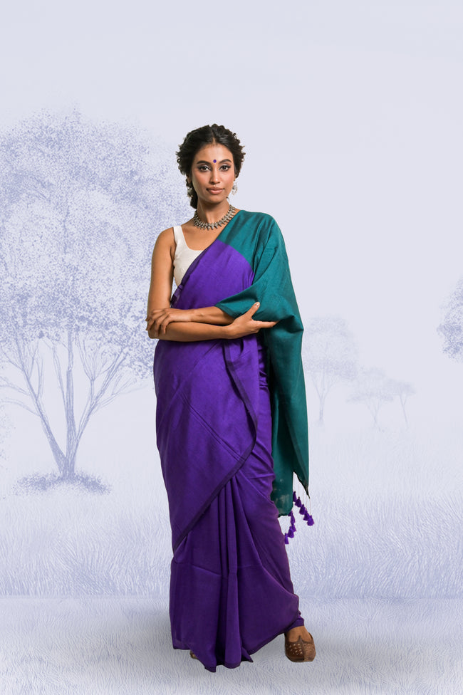 Hawa Hawai Purple Handloom Cotton Acrylic Saree