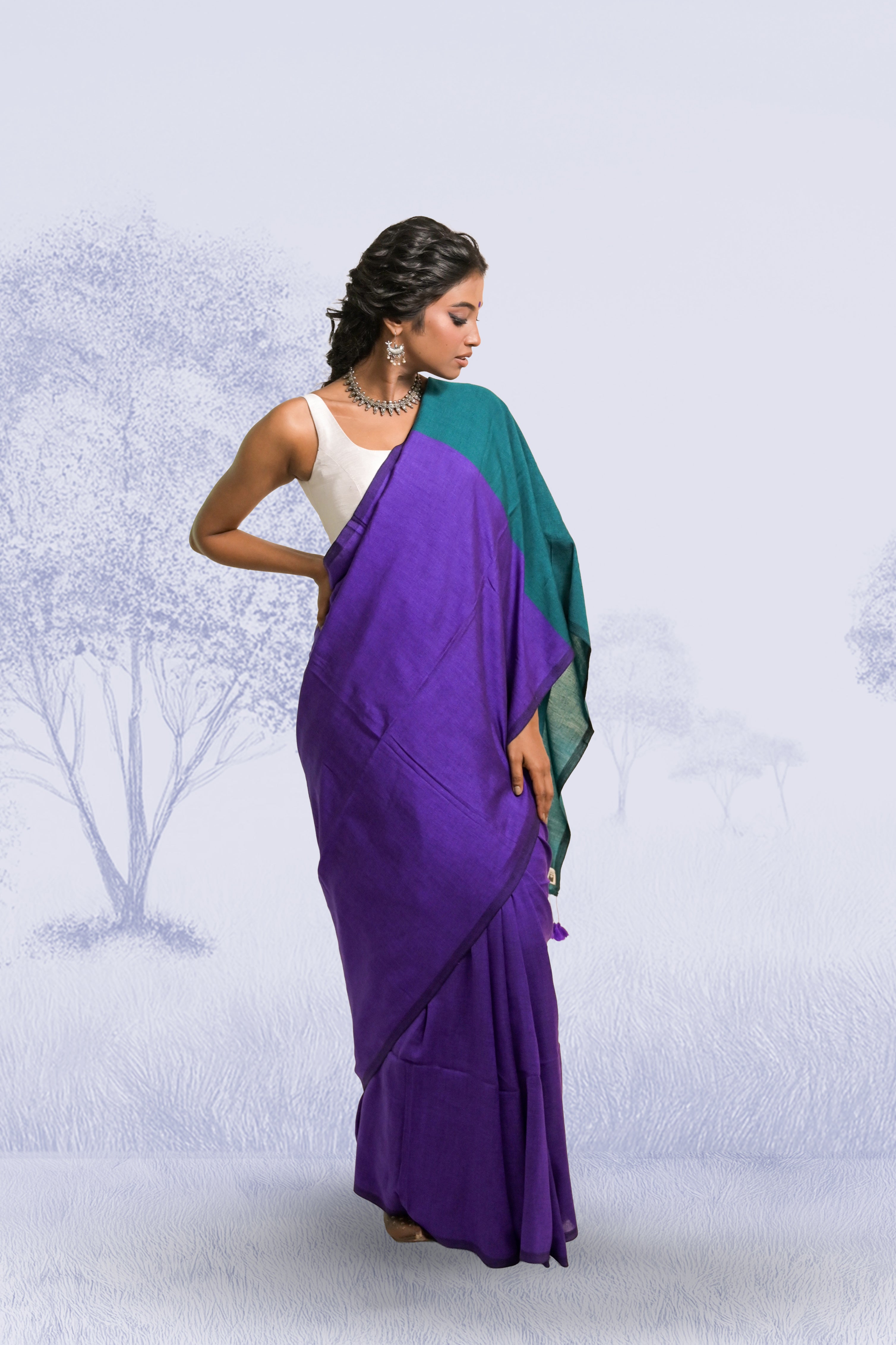 Hawa Hawai Purple Handloom Cotton Acrylic Saree