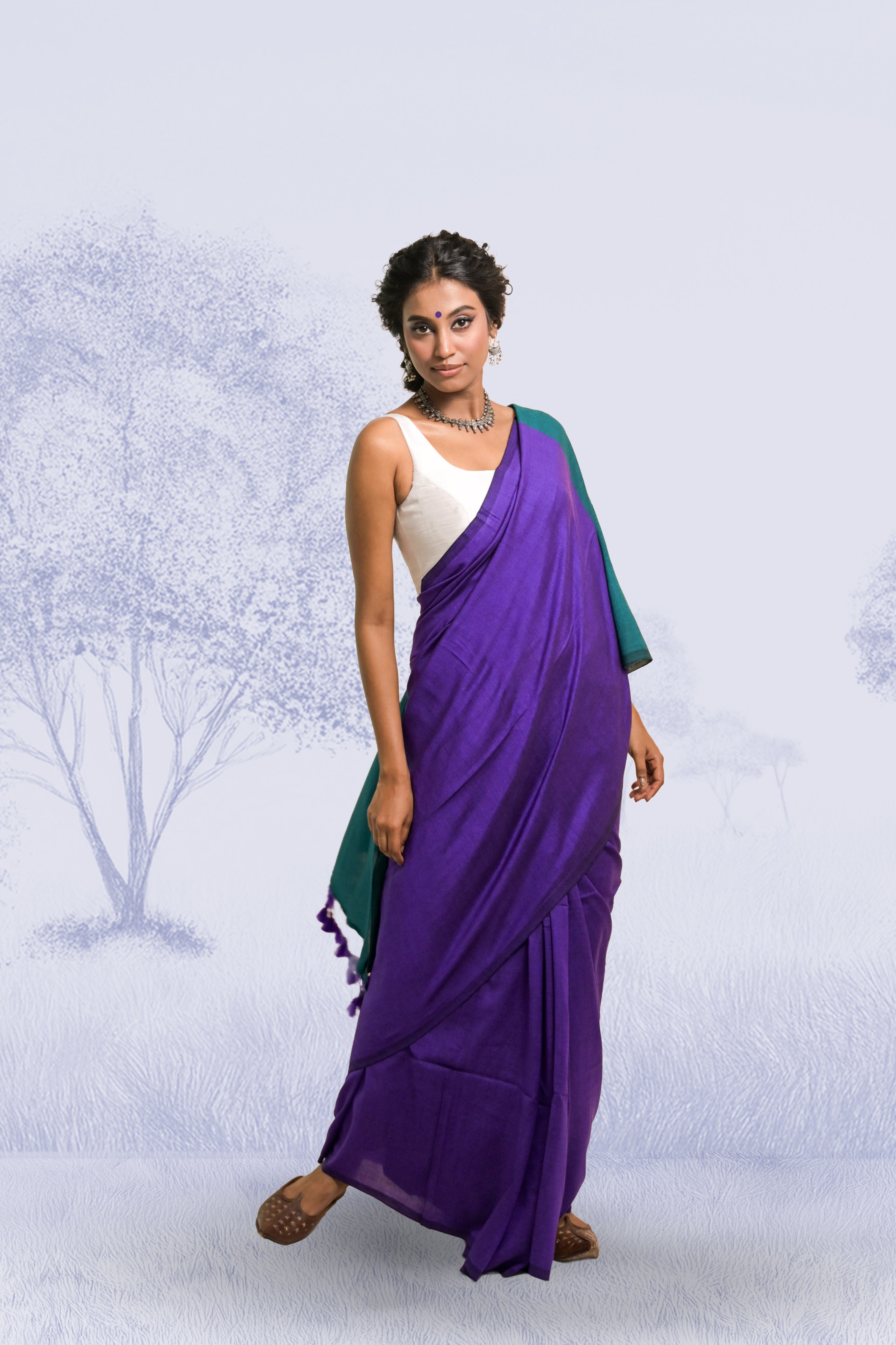 Hawa Hawai Purple Handloom Cotton Acrylic Saree