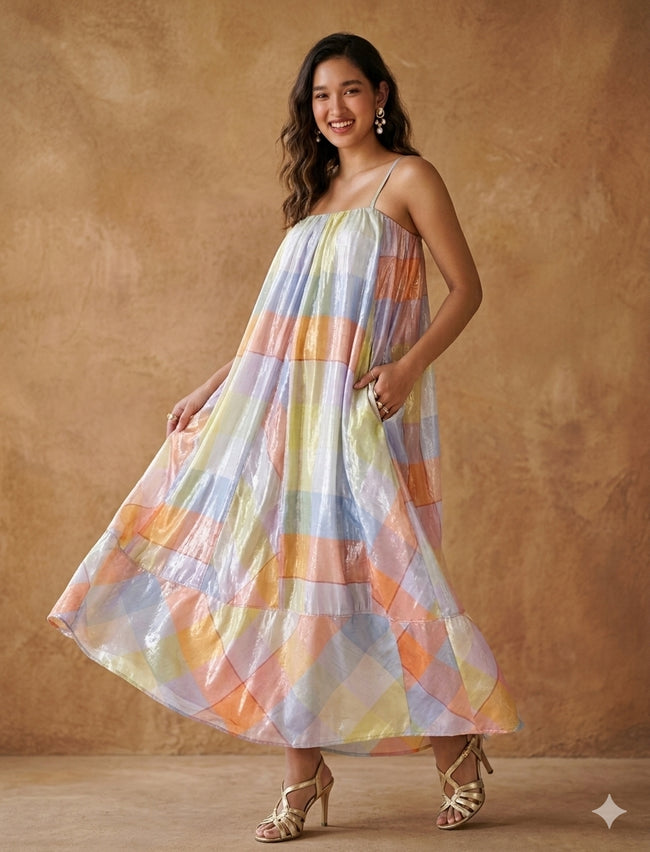 Women Multi Colored Shimmer Maxi Dress