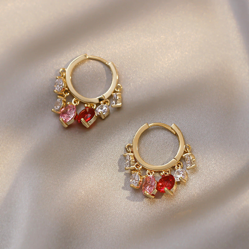 Pink And Red Gemstone Earring