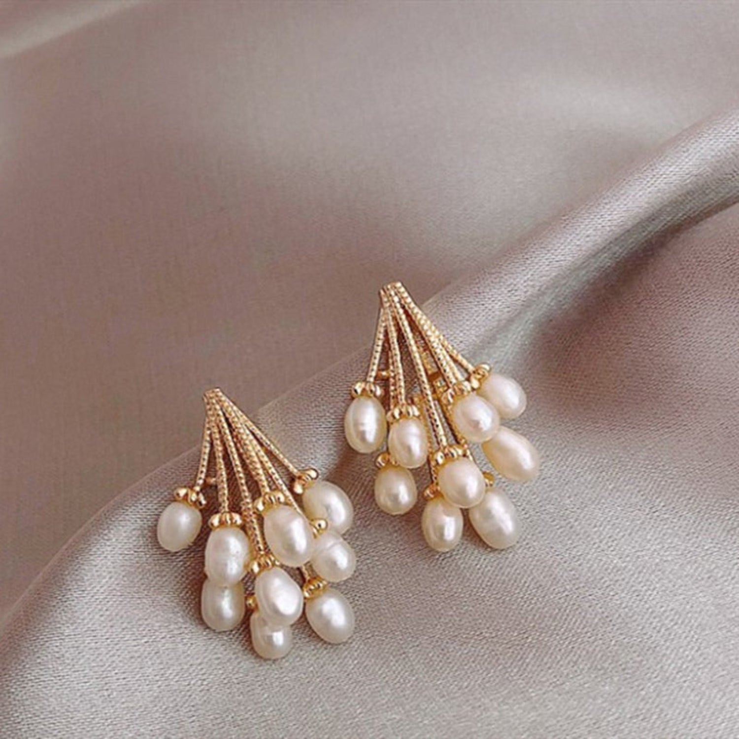 Elegant Gold And Pearl Drop Cluster Earring