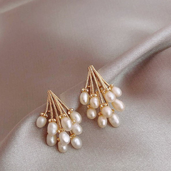 Elegant Gold And Pearl Drop Cluster Earring