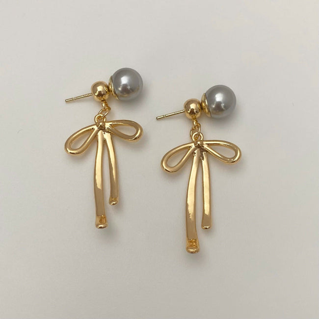 Stylish Bow Alloy Pearl Long Earring