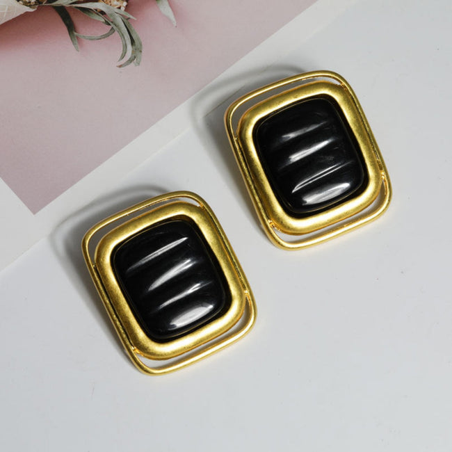 Square Black Gold Framed Rectangular Earring