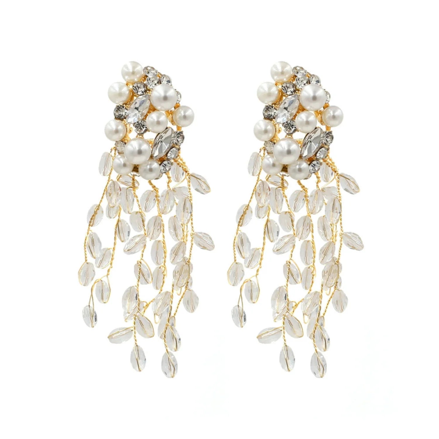 Pearl & Crystal Leaf Cascade Earring