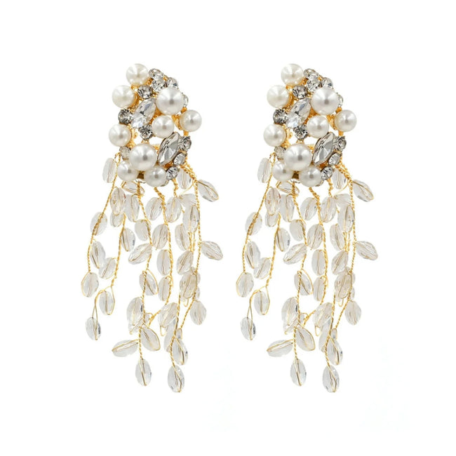 Pearl & Crystal Leaf Cascade Earring
