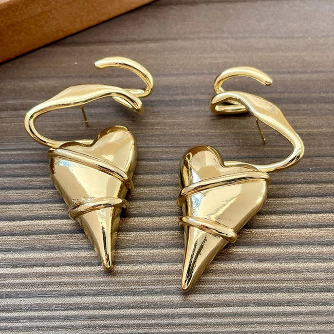 Bold Golden Heart Wrap Earring
