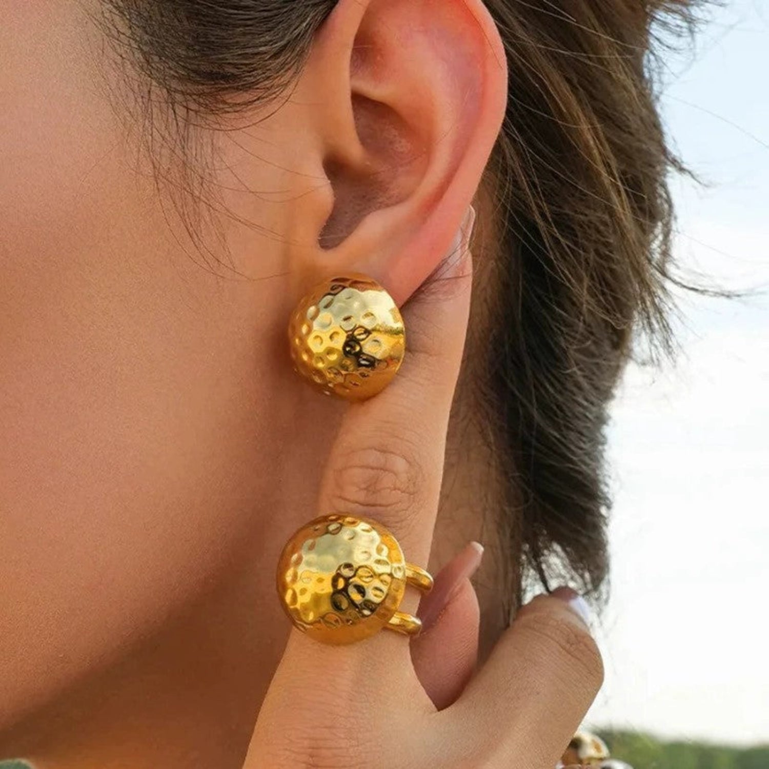 Textured Dome Gold Stud Earring