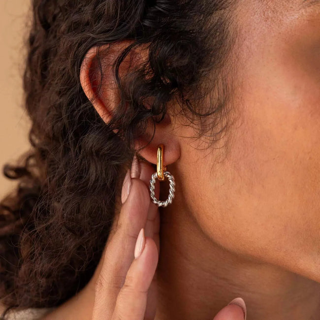 Dual Tone Interlocking Hoop Earrings