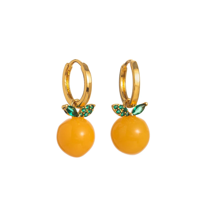 Enamel Orange Sphere Drop Hoops