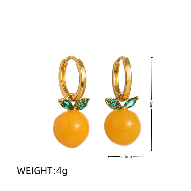 Enamel Orange Sphere Drop Hoops