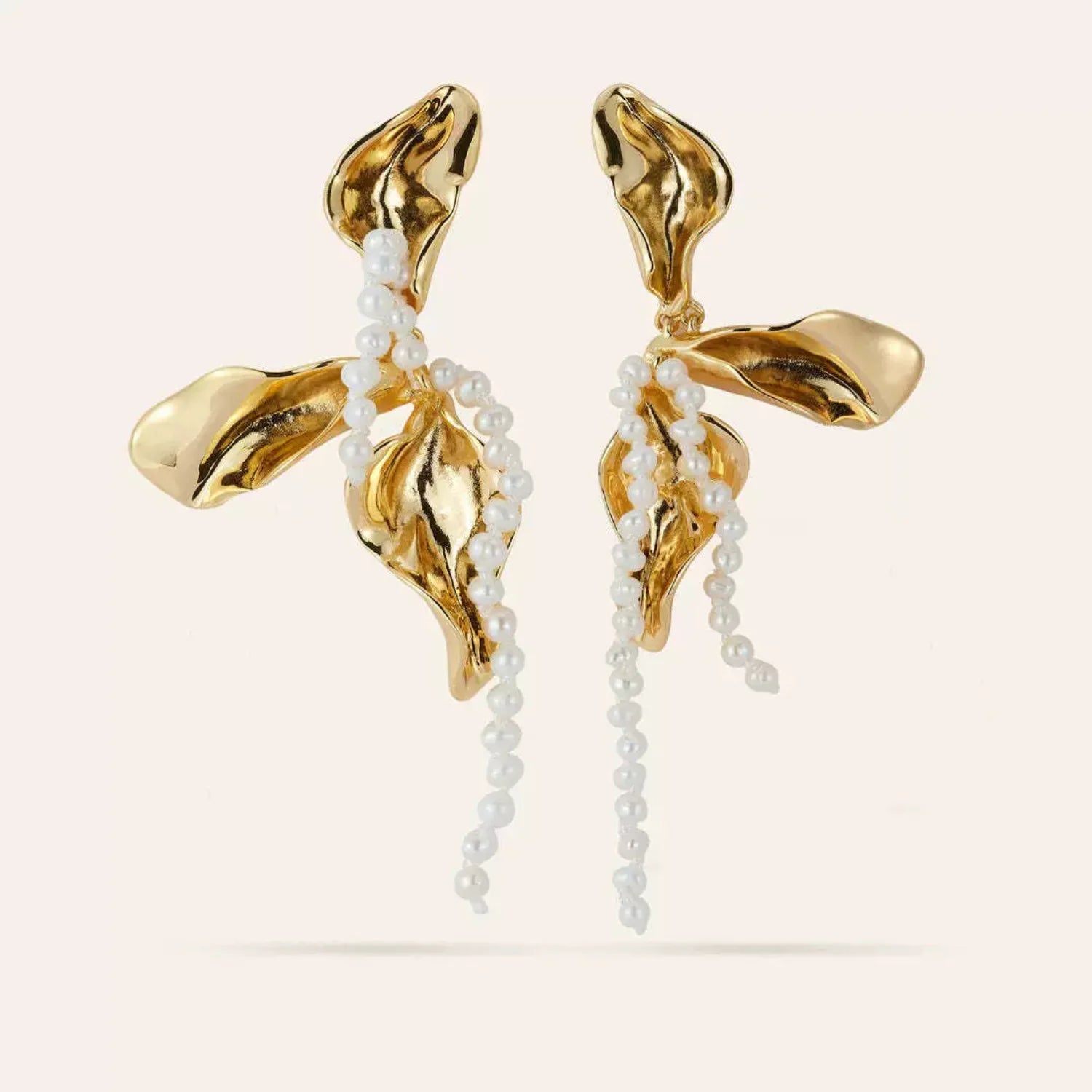 Abstract Gold Petal Pearl Drops
