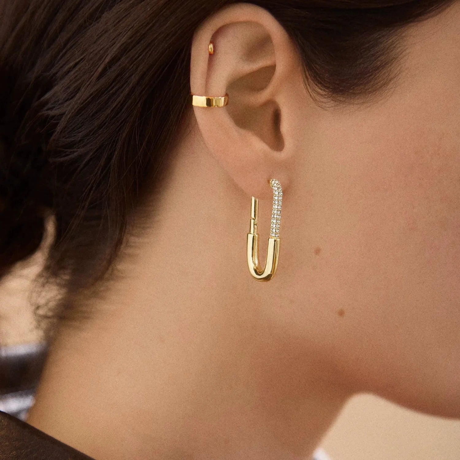 Pavé Crystal Safety Pin Hoops