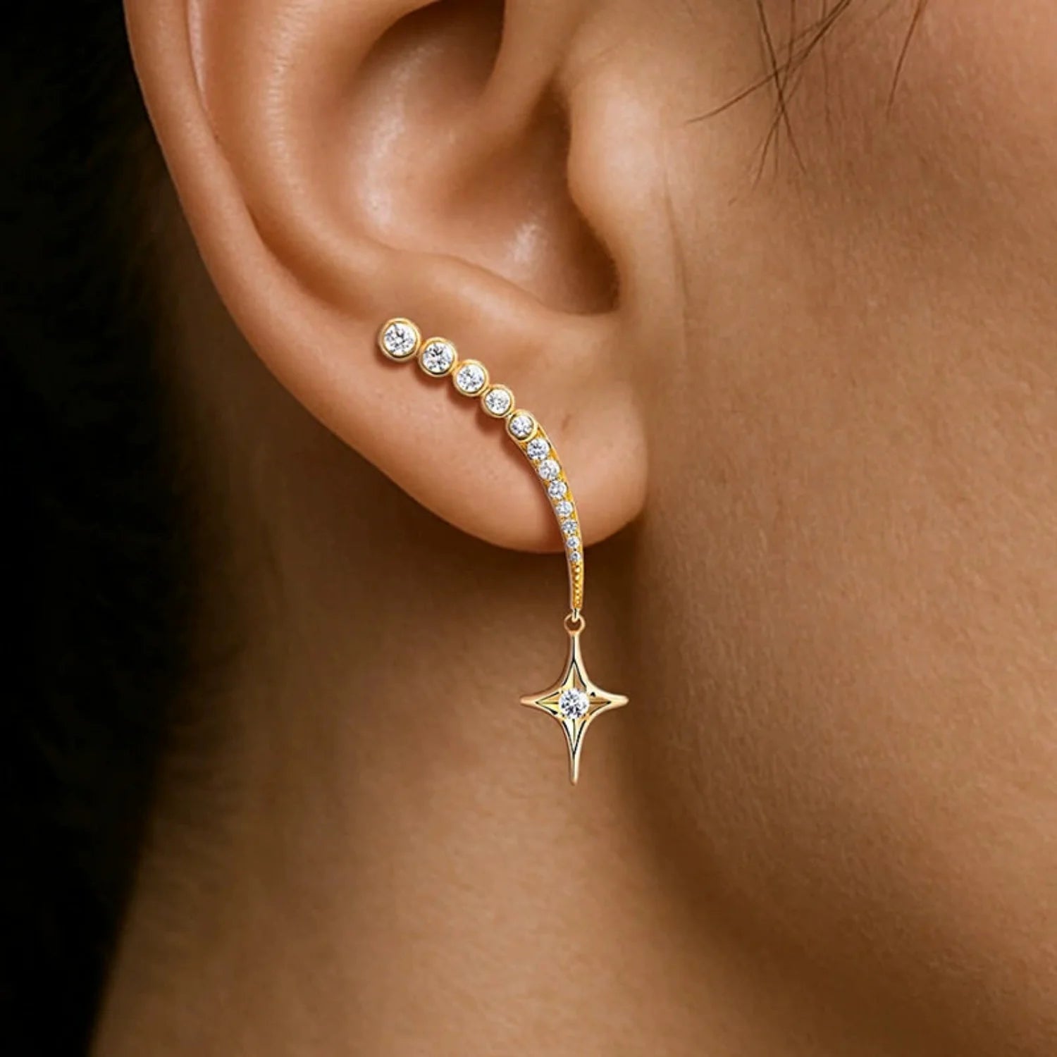 Gold Star Curvy Stud Crawler Earrings