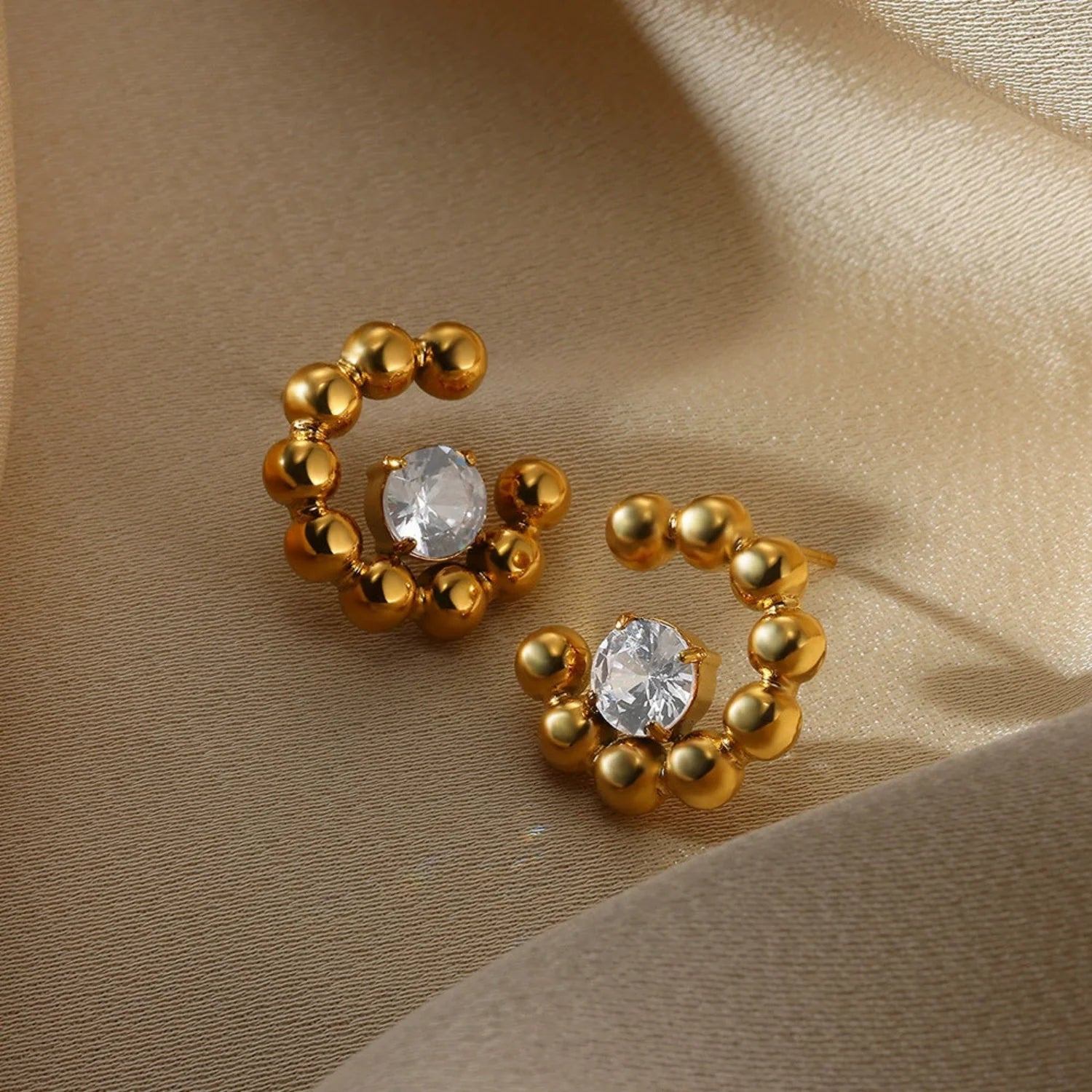 Gold Beaded Spiral Stud Earrings