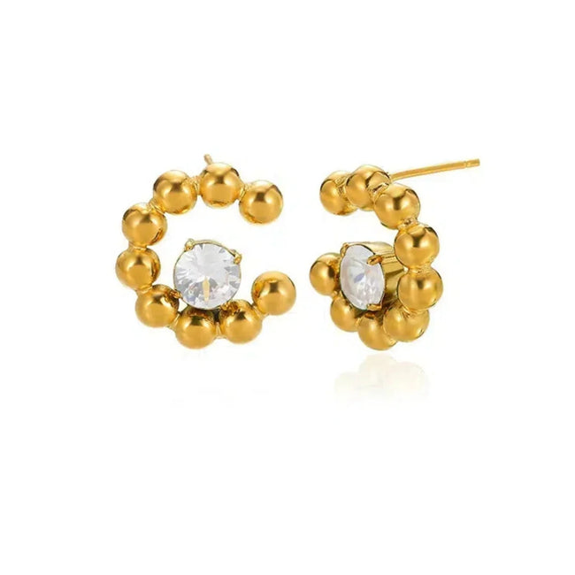Gold Beaded Spiral Stud Earrings