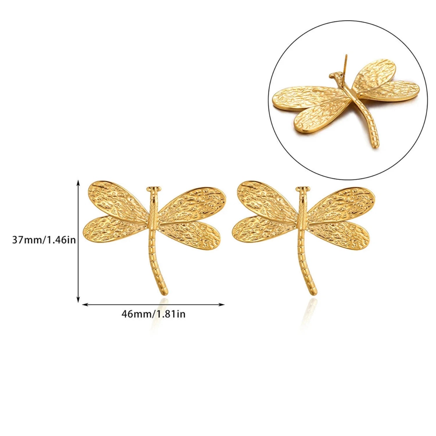 Gold Textured Dragonfly Stud Earrings