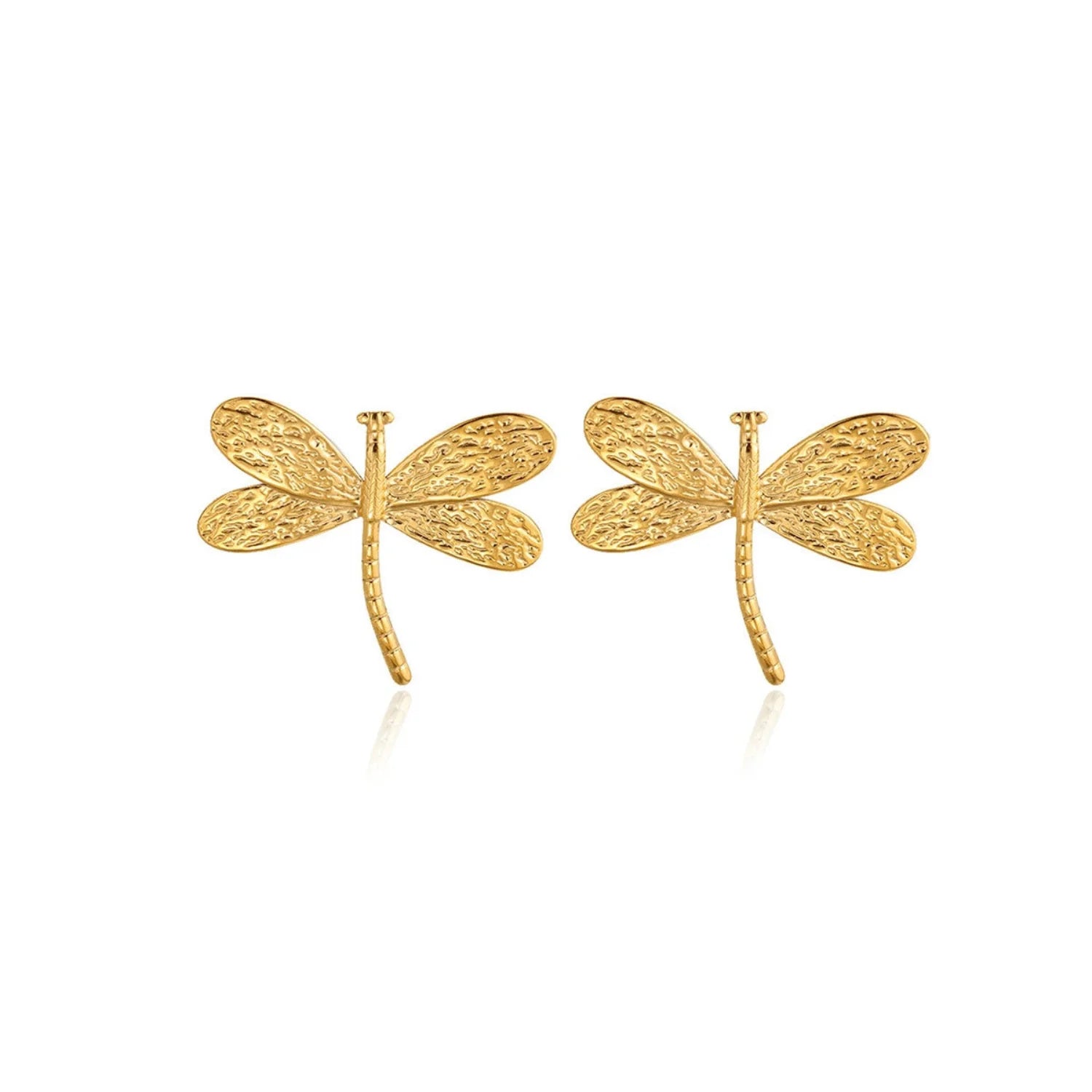 Gold Textured Dragonfly Stud Earrings