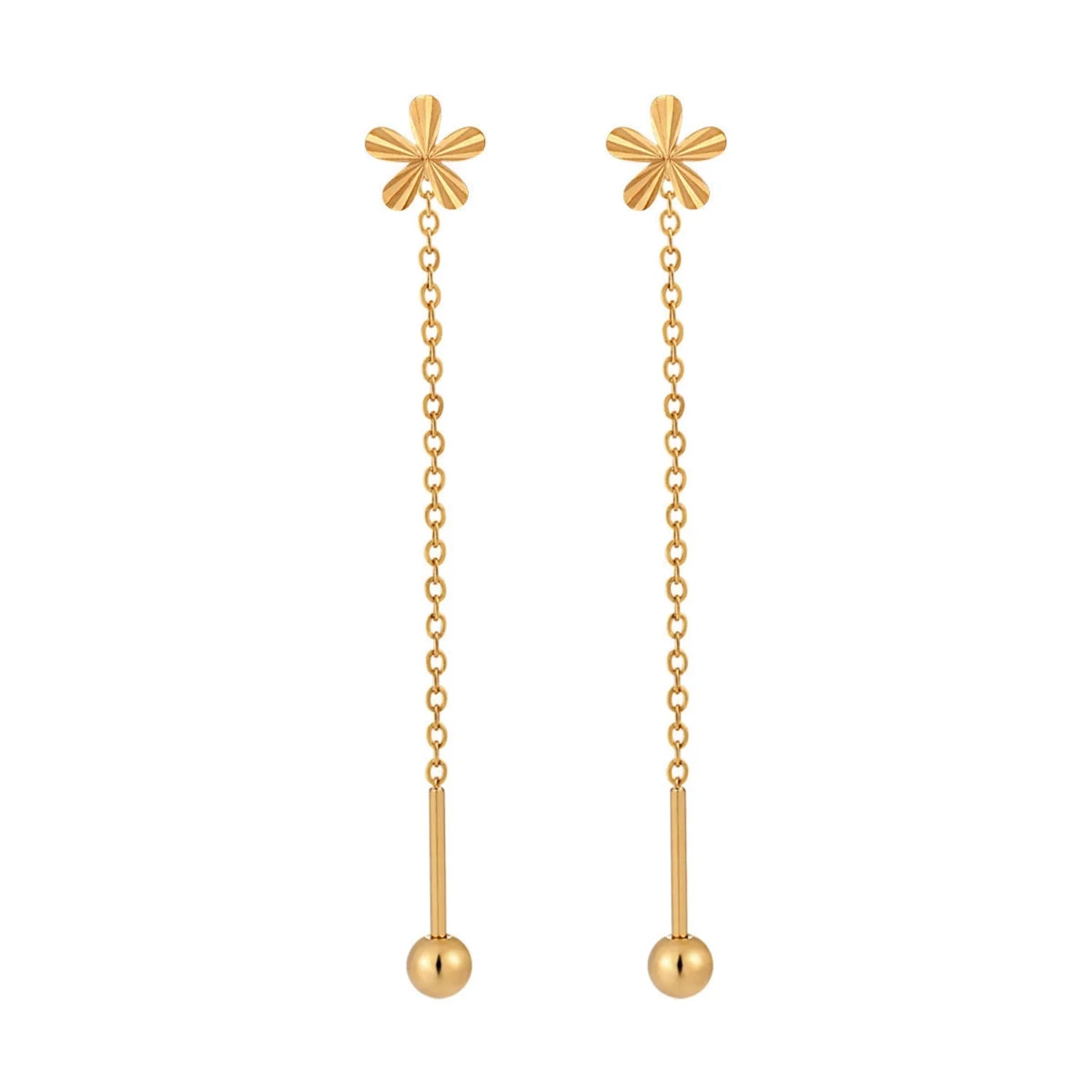 Gold Flower Threader Drop Earrings
