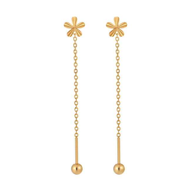 Gold Flower Threader Drop Earrings