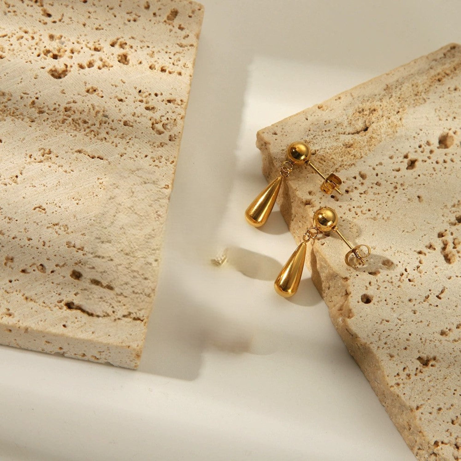 Gold Teardrop Ball Stud Earrings