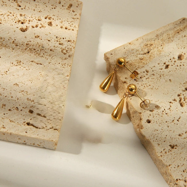 Gold Teardrop Ball Stud Earrings