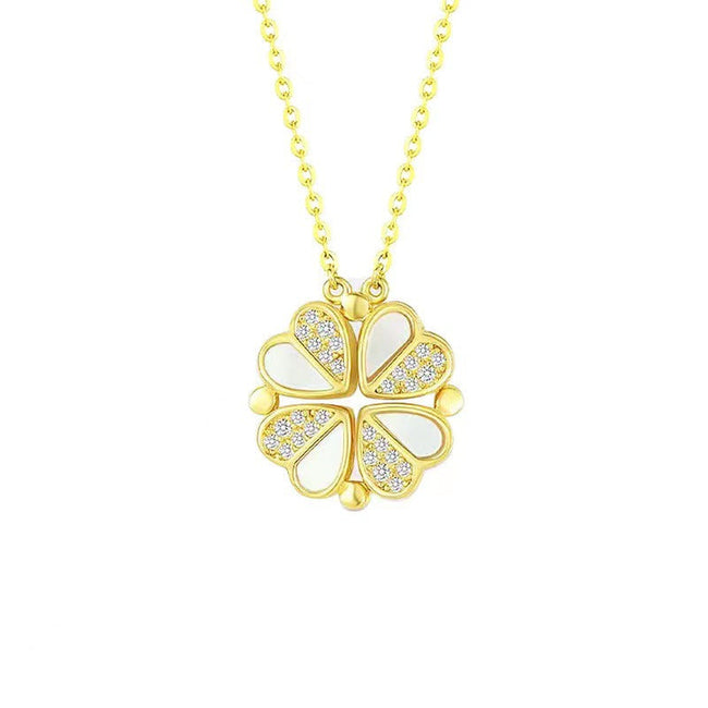 Quad Leaf Clover Crystal Plated Gold Necklace