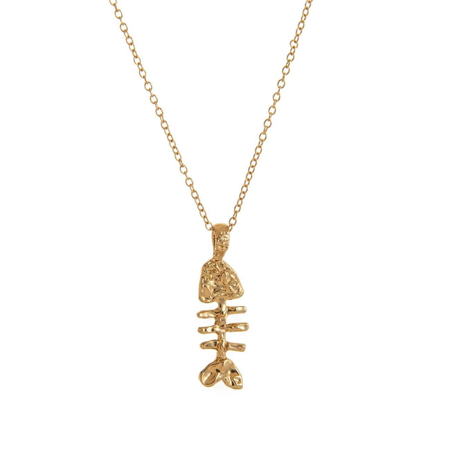 Golden Fishbone Pendant Necklace