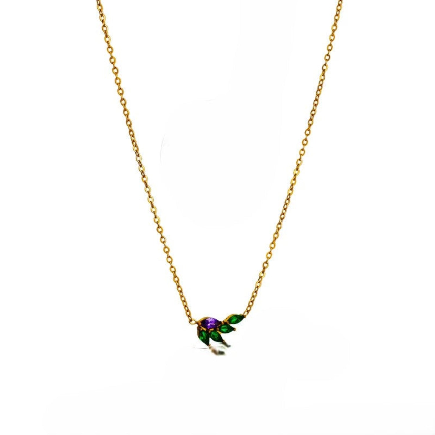 Emerald Leaf Amethyst Bloom Necklace