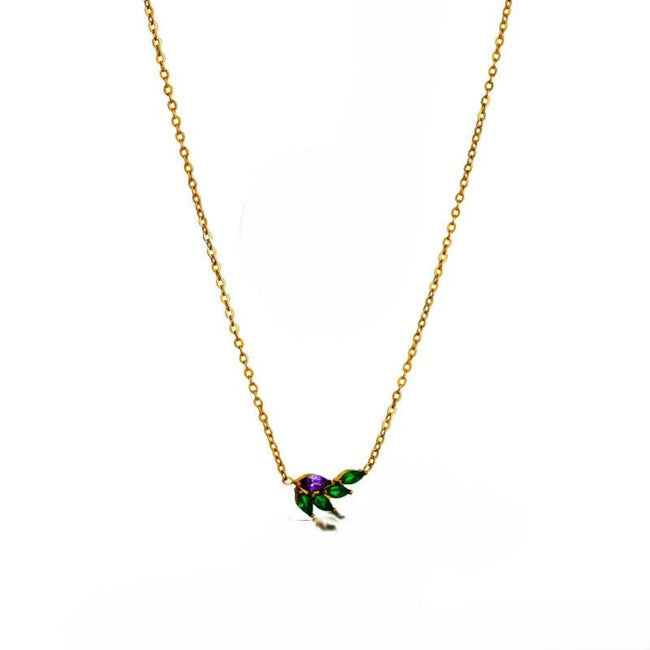 Emerald Leaf Amethyst Bloom Necklace