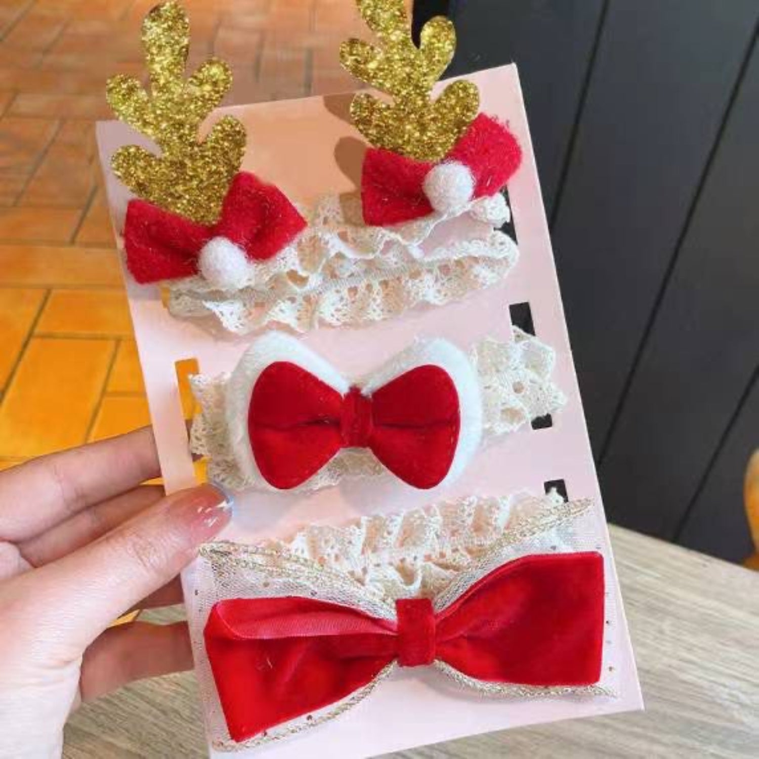 Christmas Red Bow Hair Tie Set (Pack Of 3)