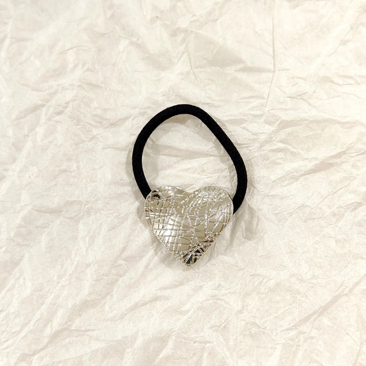 Silver Mesh Heart Hair Tie