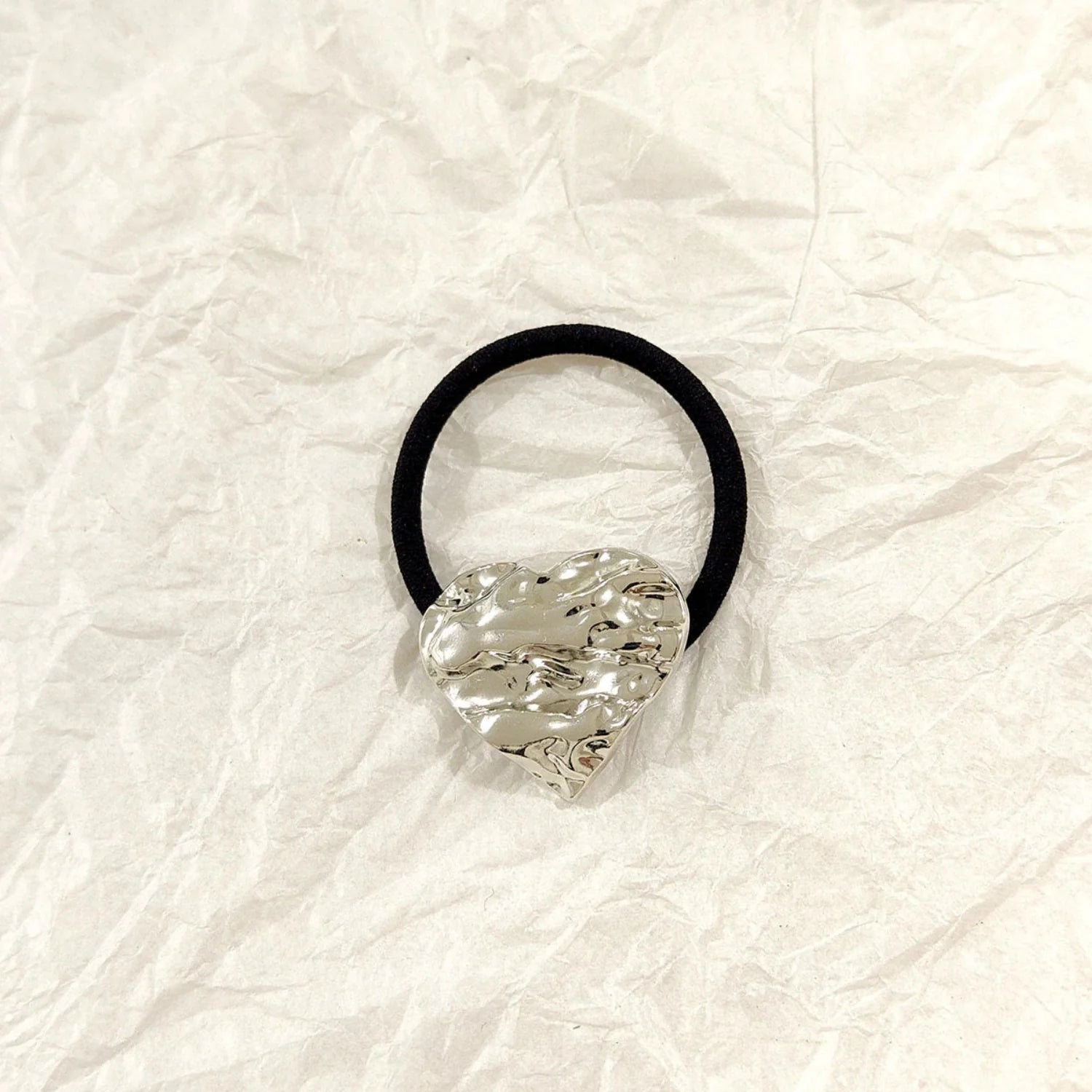 Silver Fold Heart Hair Tie