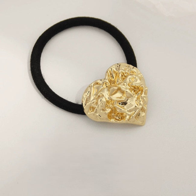 Crumpled Gold Heart Hair Tie