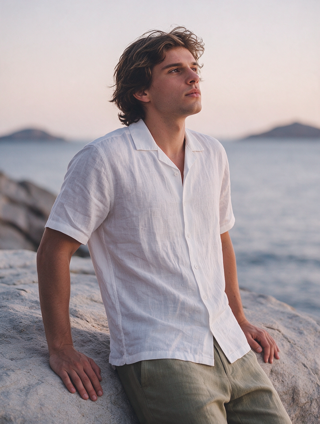 Men White 100% Linen Shirt
