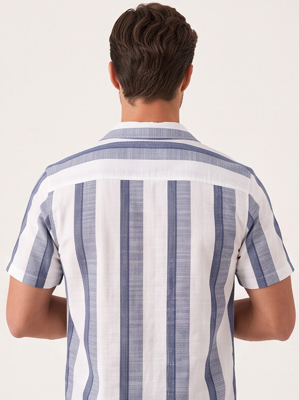 Men Grey & White Asymmetric Stripe Cuban Collar Shirt