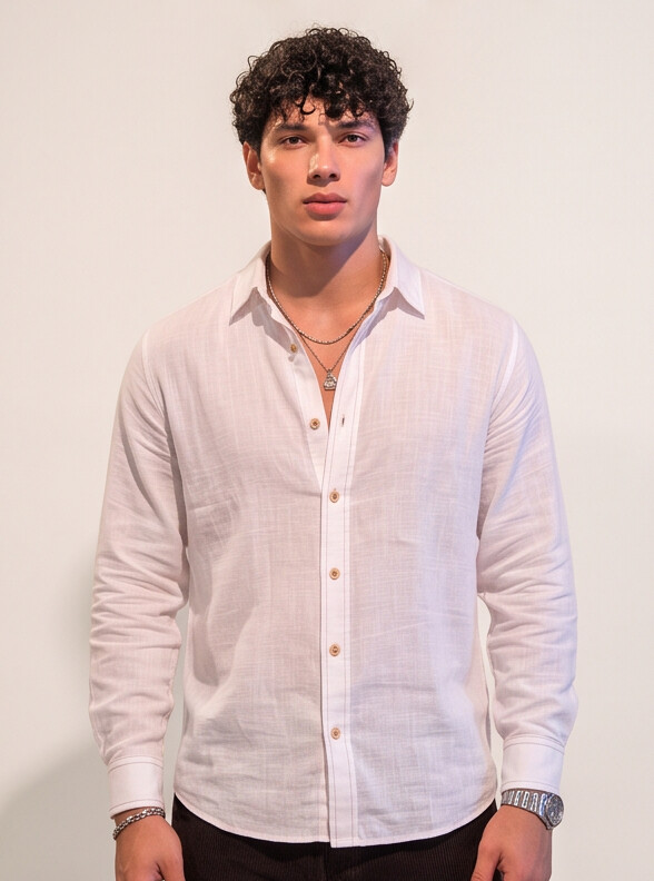Men White Doublecloth Casual Shirt