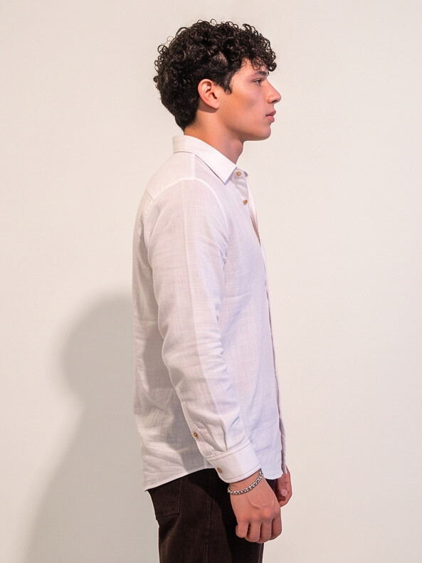 Men White Doublecloth Casual Shirt