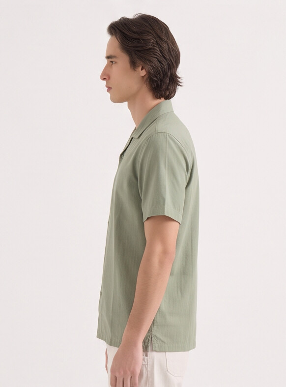 Men Sage Green Cuban Collar Shirt