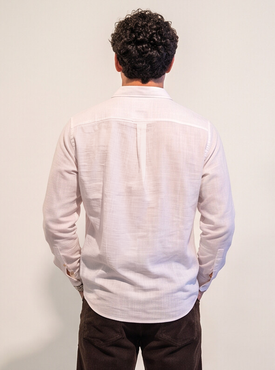 Men White Doublecloth Casual Shirt