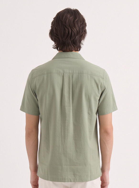 Men Sage Green Cuban Collar Shirt