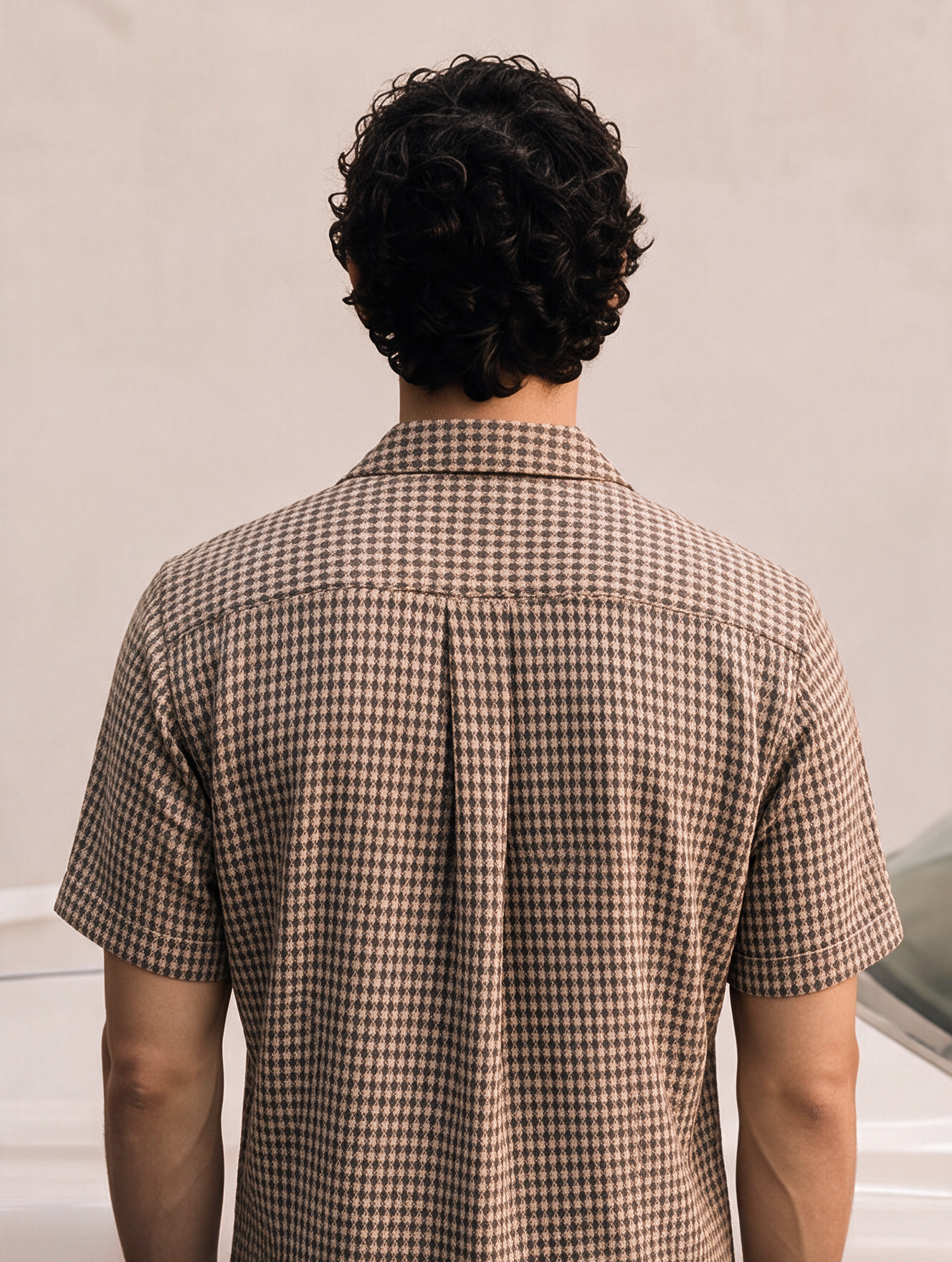 Men Brown Geometric Jacquard Cuban Collar Shirt