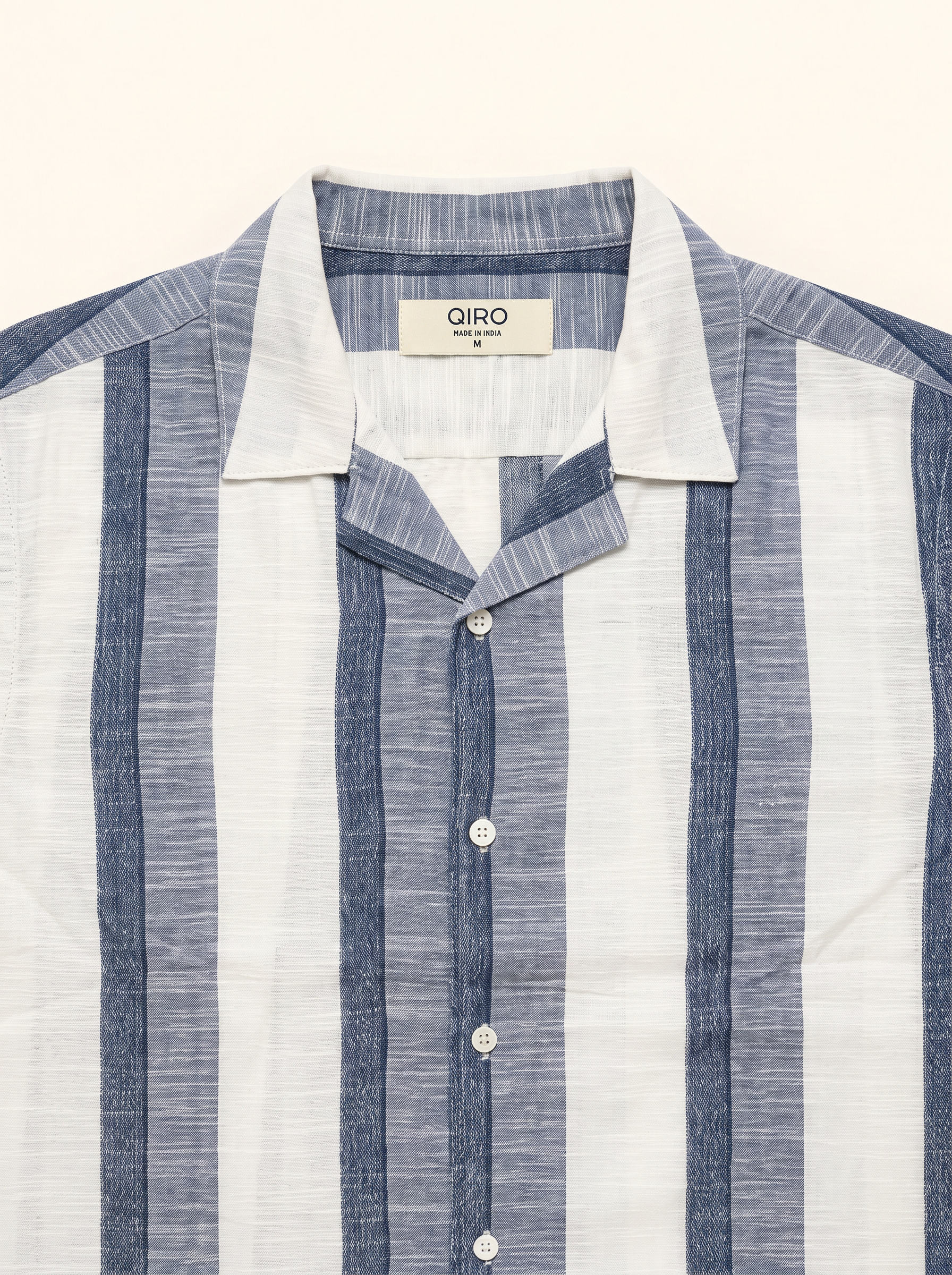 Men Grey & White Asymmetric Stripe Cuban Collar Shirt