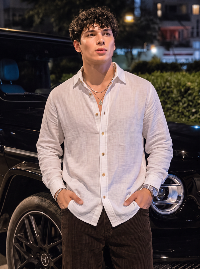 Men White Doublecloth Casual Shirt
