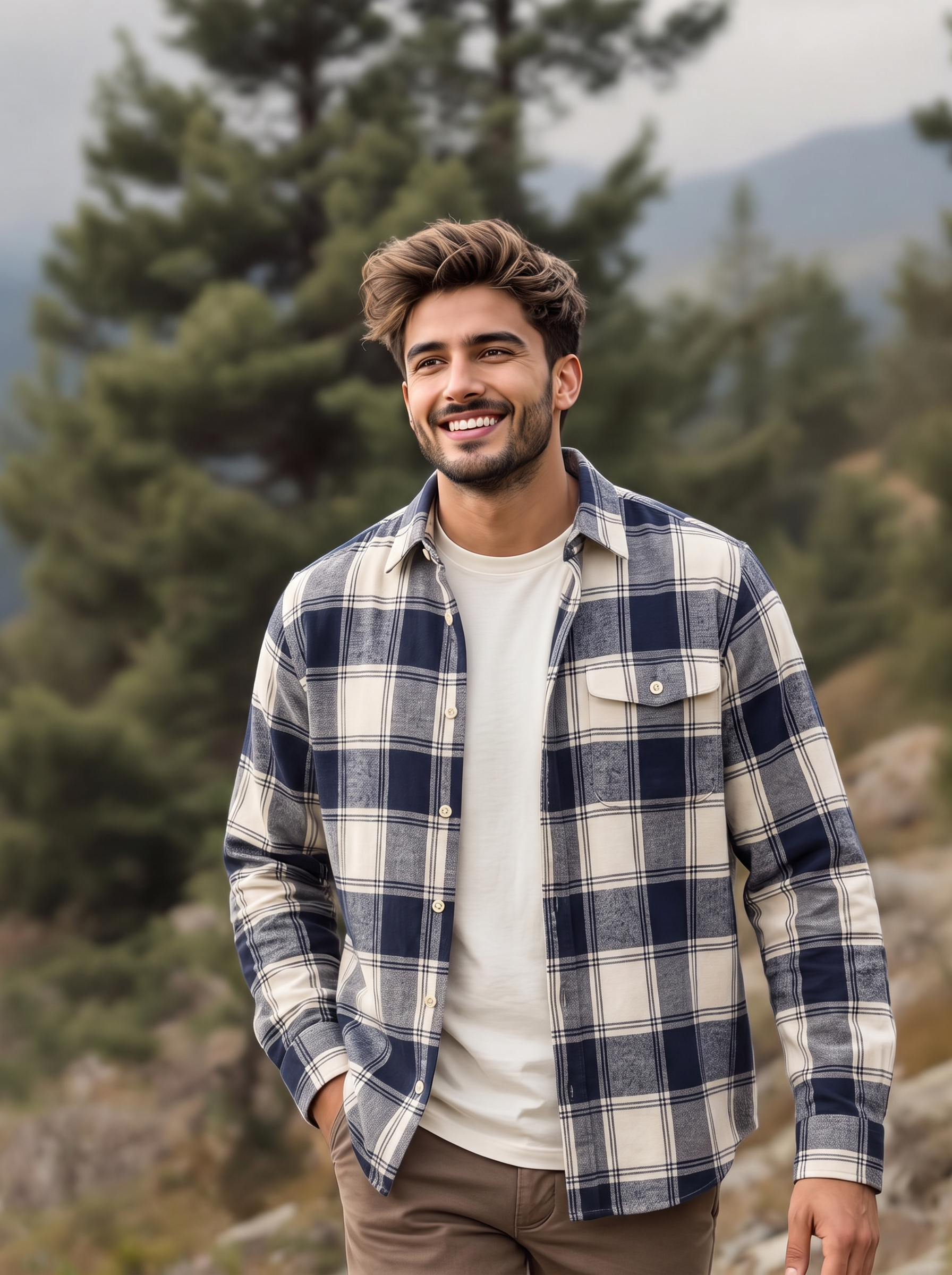 Men Blue Checked Shirt
