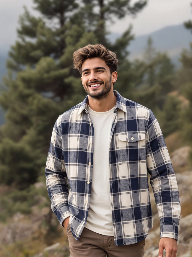 Men Blue Checked Shirt